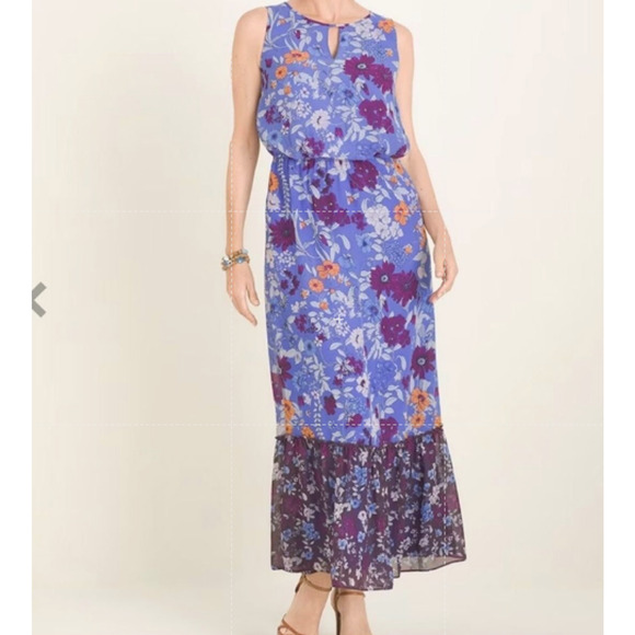 Chico's Dresses & Skirts - Chicos Maxi Dress Women's 4 Floral Sleeveless Ruffle Hem Lightweight NWT Summer